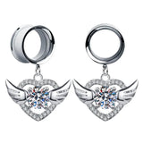 Crystal Heart Angel Wing Ear Tunnel Plugs Flesh Piercing Earrings