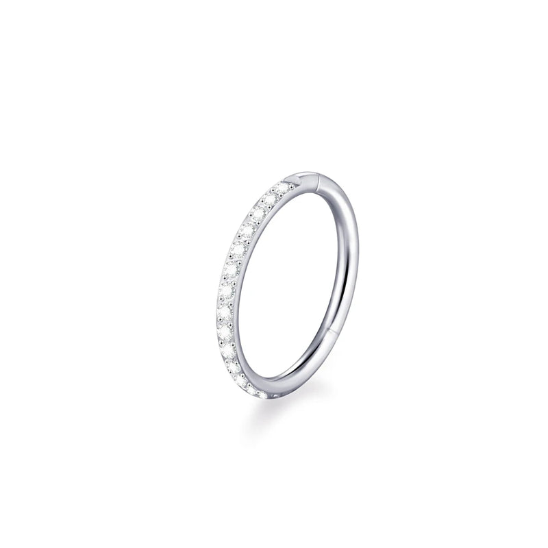 Titanium CZ Nose Ring Body Clip Hoop 16G