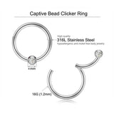 G23 Titanium Captive Bead Clicker Ring Gem Hinged Segment Ring 16G