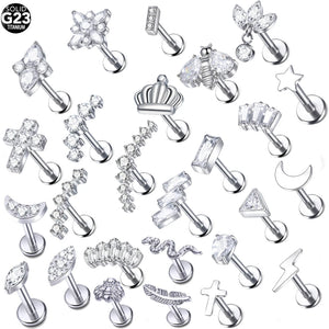 Titanium Ear Piercing Ring CZ Labret Lip Bar Cartilage Earring Nail