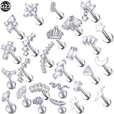 Titanium Ear Piercing Ring CZ Labret Lip Bar Cartilage Earring Nail