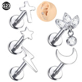 Titanium Ear Piercing Ring CZ Labret Lip Bar Cartilage Earring Nail
