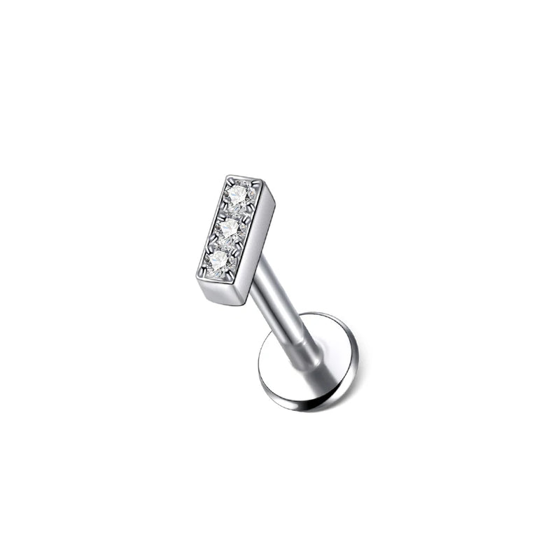 Titanium Ear Piercing Ring CZ Labret Lip Bar Cartilage Earring Nail