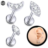 Titanium Ear Piercing Ring CZ Labret Lip Bar Cartilage Earring Nail