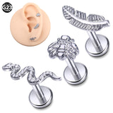 Titanium Ear Piercing Ring CZ Labret Lip Bar Cartilage Earring Nail