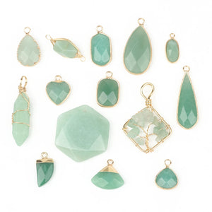 1Pc Green Aventurine Gem Stone Pendant Bead DIY Necklace Bracelet Earrings