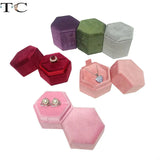 Hexagon Velvet Jewelry Box Double Ring Storage Woman Gift Necklace Case