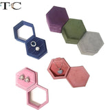 Hexagon Velvet Jewelry Box Double Ring Storage Woman Gift Necklace Case