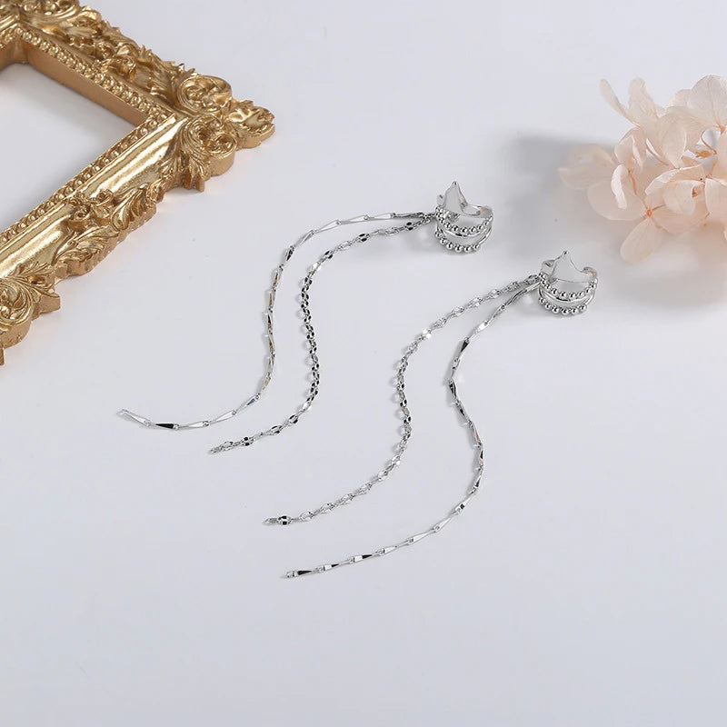 Long Tassel Ear Clip Gothic Fairy Silver Earring
