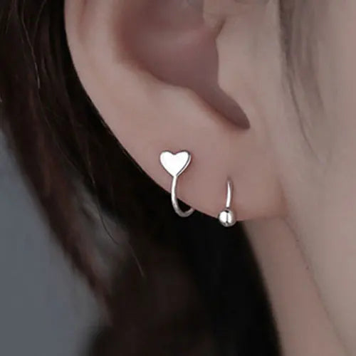 Left Ear Screw Ball Star Heart Ear Bone Stud Earrings