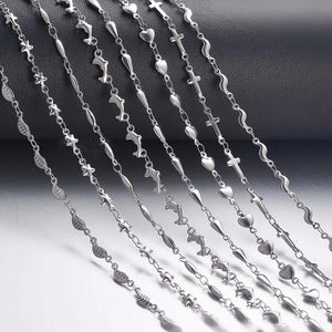 Stainless Steel Long Chain Necklaces For Women Silver Heart Cross Necklace