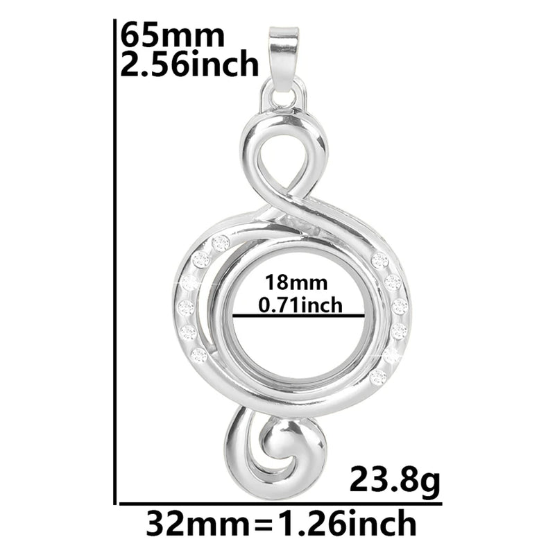 1Pc Music Note Glass Memory Locket Pendant Jewelry
