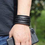 Multilayer Rock Spikes Rivet Chains Gothic Punk Leather Bracelet