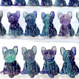 Natural Stone Rainbow Fluorite Dog French Bulldog Carved Animal Crystal Craft