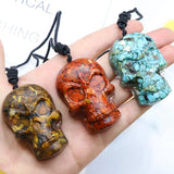 1Pc Stone Skull Head Pendant Amethyst Green Aventurine Charms Necklace