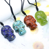 1Pc Stone Skull Head Pendant Amethyst Green Aventurine Charms Necklace