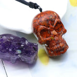 1Pc Stone Skull Head Pendant Amethyst Green Aventurine Charms Necklace
