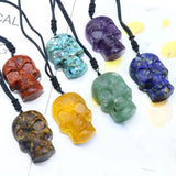 1Pc Stone Skull Head Pendant Amethyst Green Aventurine Charms Necklace