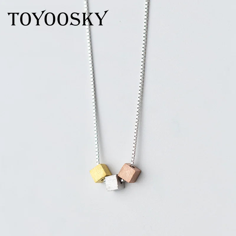 925 Silver Square Necklace, Sweet Clavicle Chain Jewelry