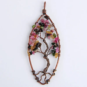 Antique Copper Tree of Life Pendant with Tourmaline Charm