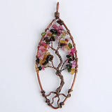 Antique Copper Tree of Life Pendant with Tourmaline Charm