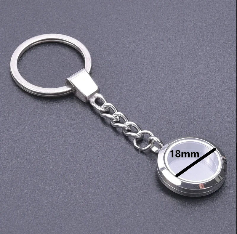 20-40mm Round Floating Photo Locket Keychain Stainless Steel Glass Coin Holder