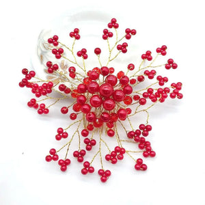 Red Pearl Crystal Women Hair Combs Bride Tiaras Headpiece Hair Jewelry