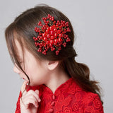 Red Pearl Crystal Women Hair Combs Bride Tiaras Headpiece Hair Jewelry