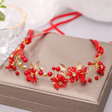 Red Pearl Crystal Women Hair Combs Bride Tiaras Headpiece Hair Jewelry