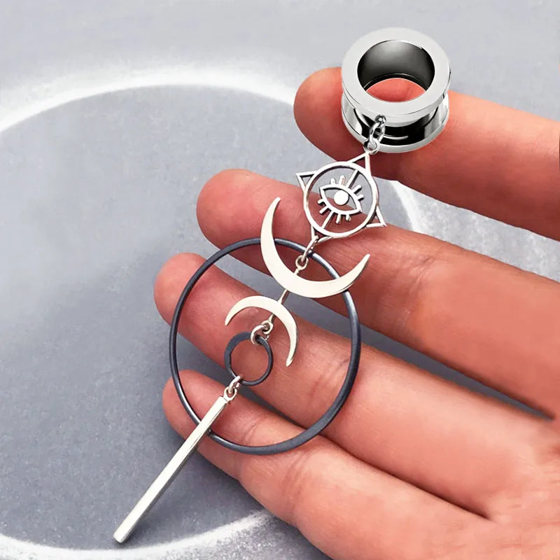 Retro Devil's Eye Circle Pendant Ear Tunnel Plug Stainless Steel Earring