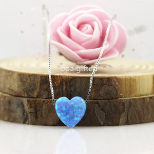 Romantic Opal Heart Necklace 925 Silver Women's Jewelry