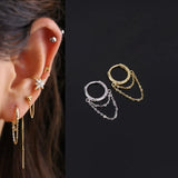 S925 Sterling Silver Hoop Earring Chain Tassels Huggie Cartilage Earring