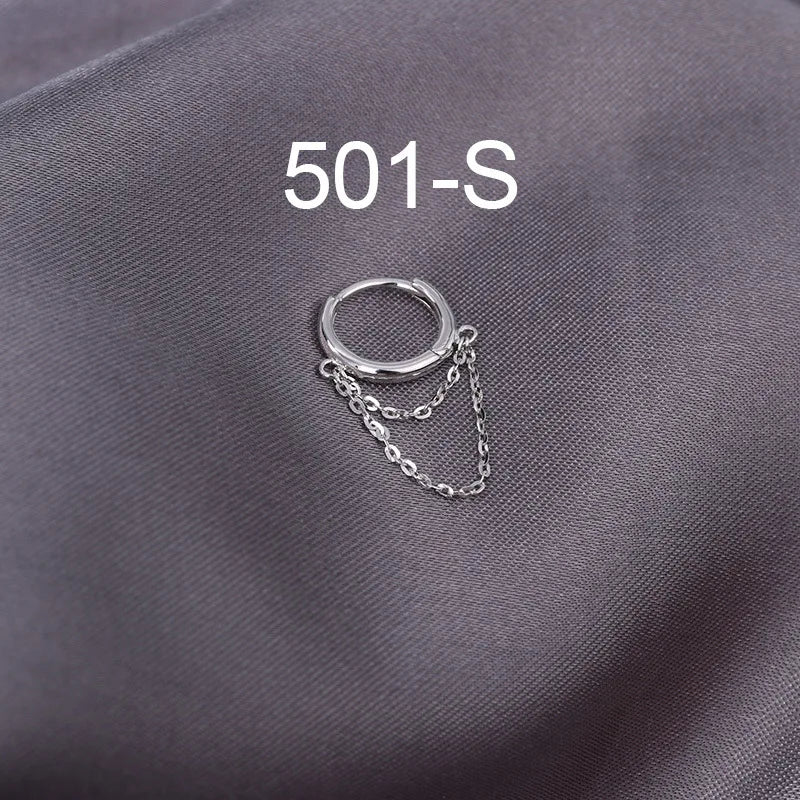 S925 Sterling Silver Hoop Earring Chain Tassels Huggie Cartilage Earring