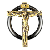 Golden Jesus Cross Ear Tunnel Plugs Flesh Piercing Expander Earring