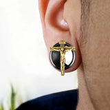 Golden Jesus Cross Ear Tunnel Plugs Flesh Piercing Expander Earring