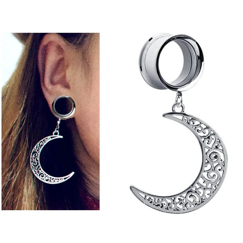 Moon Pendant Ear Tunnel Plugs Flesh Piercing Earring