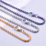 1Pc Stainless Steel 2.5mm Square Pearl Link Chain Necklaces For Men