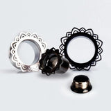 Stainless Steel Flower Ear Tunnel Plugs Gauges Piercing Earrings