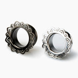 Stainless Steel Flower Ear Tunnel Plugs Gauges Piercing Earrings