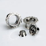 Stainless Steel Flower Ear Tunnel Plugs Gauges Piercing Earrings