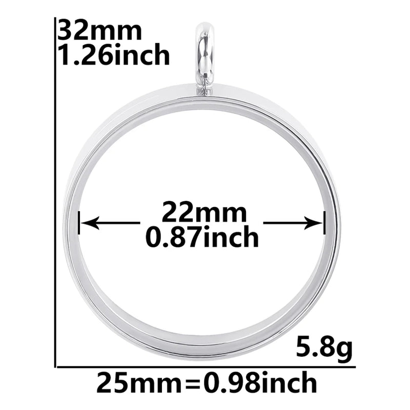 Stainless Steel Round Memory Floating Picture Locket Pendant