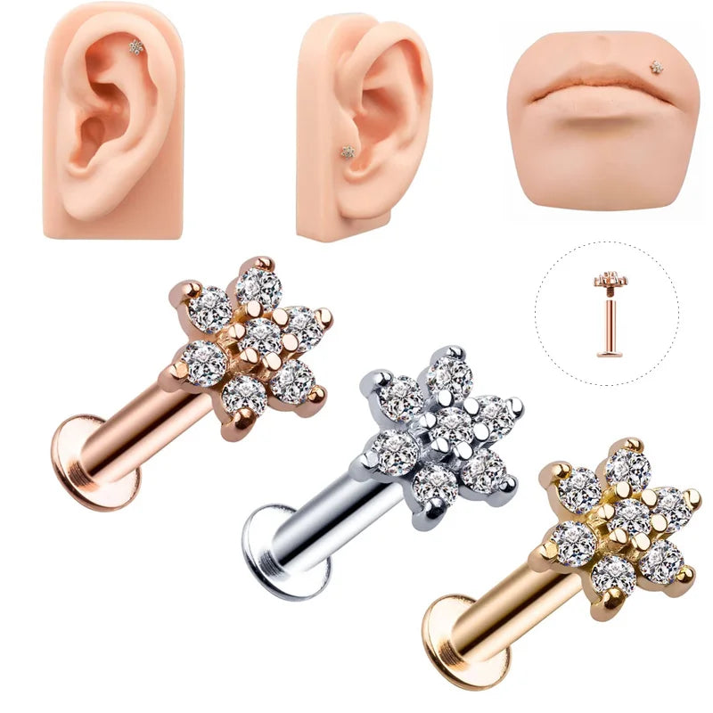 Surgical Steel Flower Lip Ring Tragus Earring Stud Piercing Jewelry