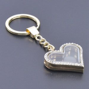 Vintage Heart Locket Keychain Couple Love Glass Memory Relicario Key Chains