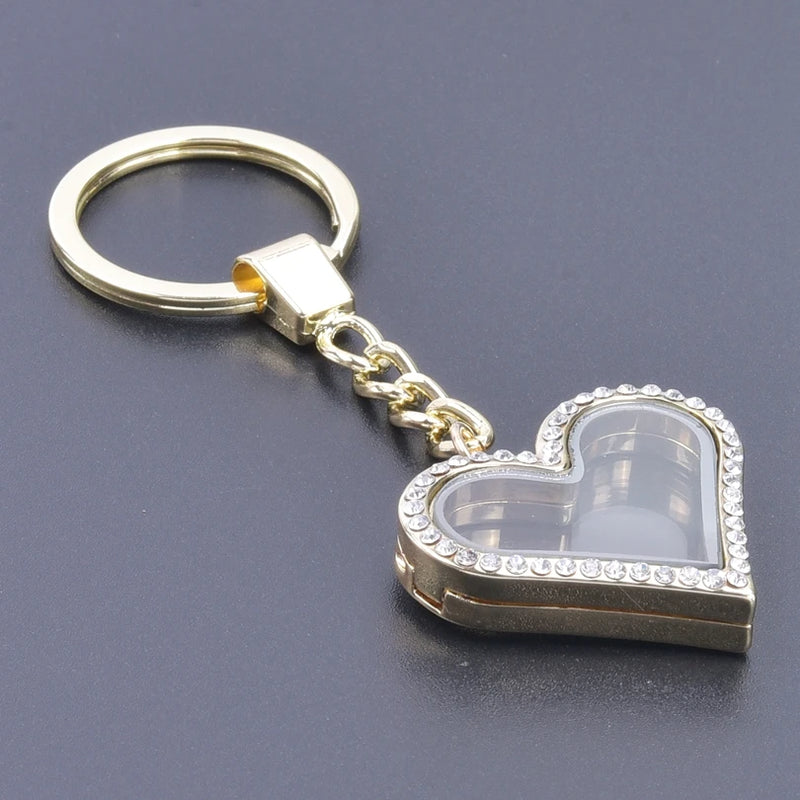 Vintage Heart Locket Keychain Couple Love Glass Memory Relicario Key Chains
