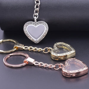 Vintage Heart Locket Keychain Couple Love Glass Memory Relicario Key Chains