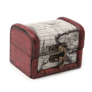 Vintage Wooden Map Storage Box Metal Locking Jewelry Cufflinks Chest
