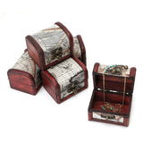 Vintage Wooden Map Storage Box Jewelry Chest