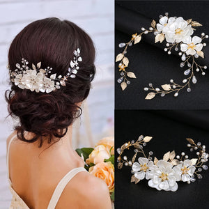 Women Pearl Flower Head Jewelry Tiara Wedding Headband