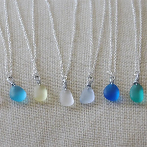 Sea Glass Necklace with Silver Pendant Beach Boho Jewelry