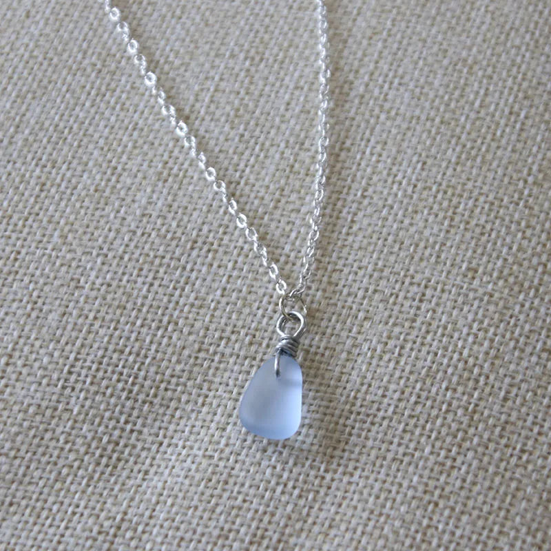 Sea Glass Necklace with Silver Pendant Beach Boho Jewelry